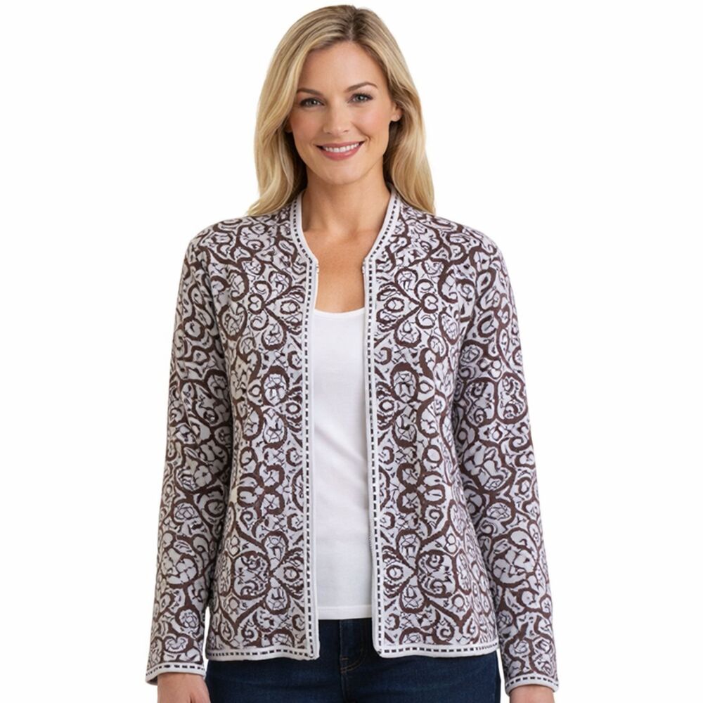 Peruvian Link Alpaca Collection Cardigan Womens Sz M Cocoa Cream Eclectic Luxe